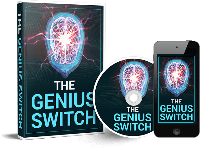 The Genius Switch product image showing the digital audio series on a box, disc and mobile device